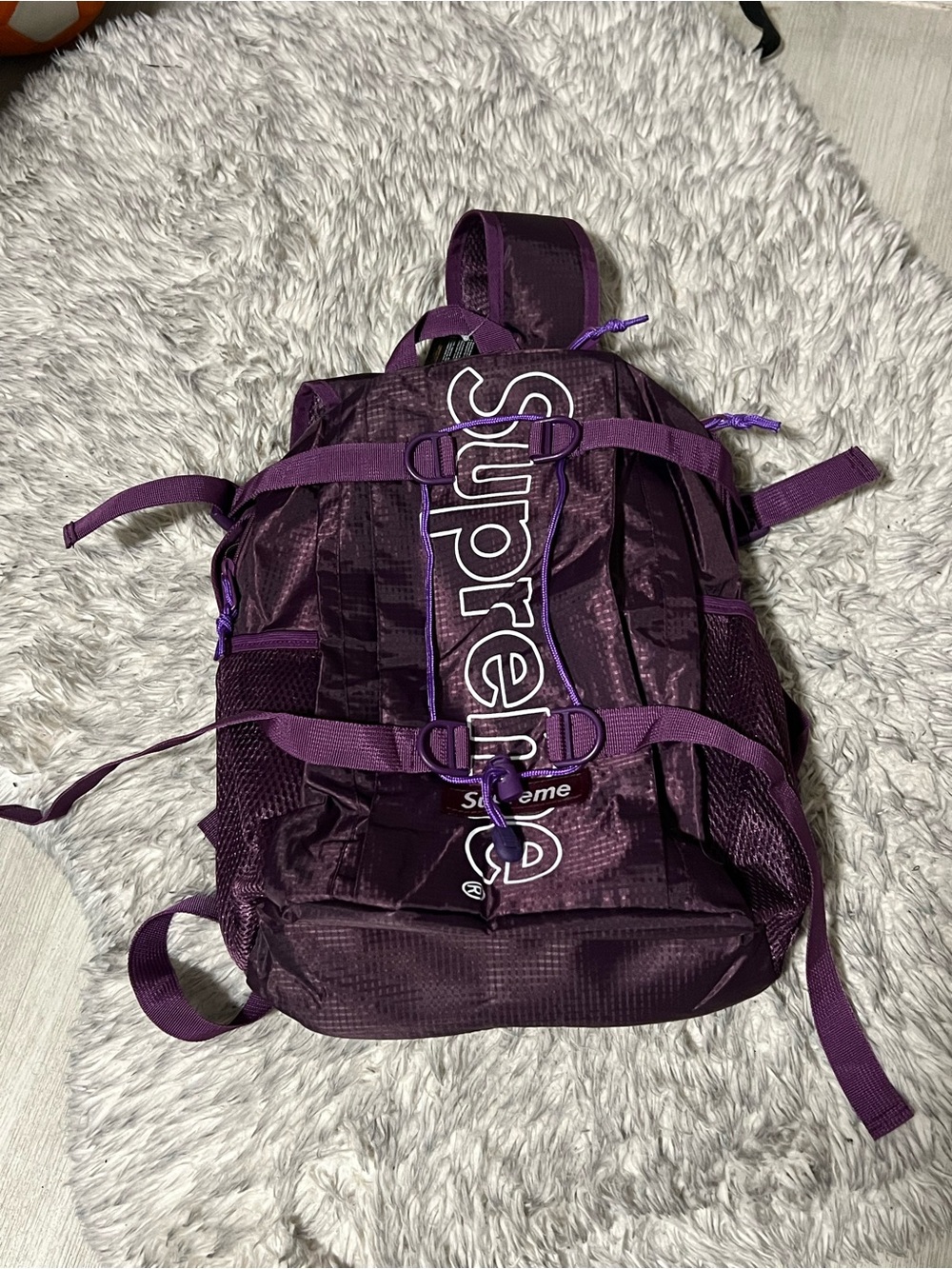 Supreme Purple Ripstop Backpack with Vertical Logo